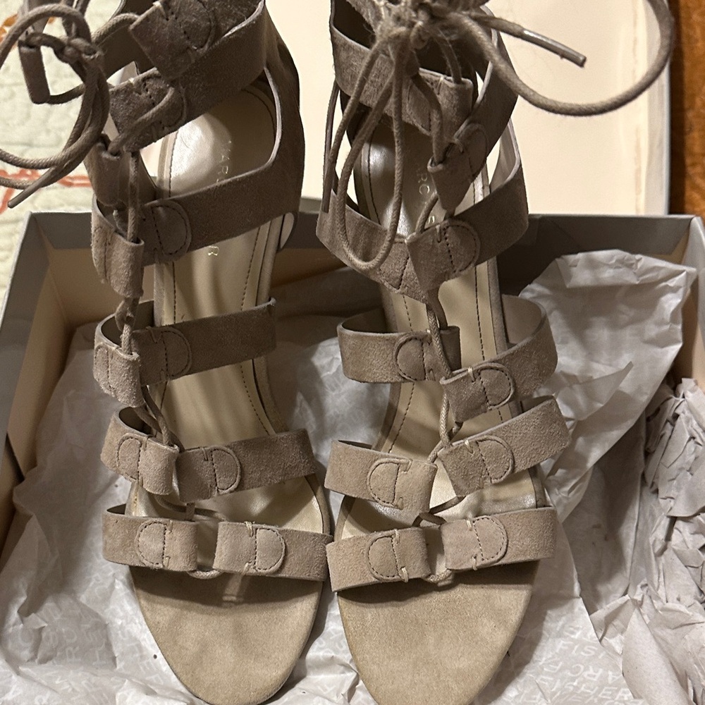 MARC FISHER Taupe Strappy Heels